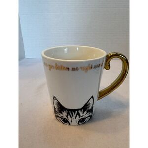 Tri-Coastal Dx Cat Mug "Are You Kitten Me Right Meow" Gold Handle White Ceramic